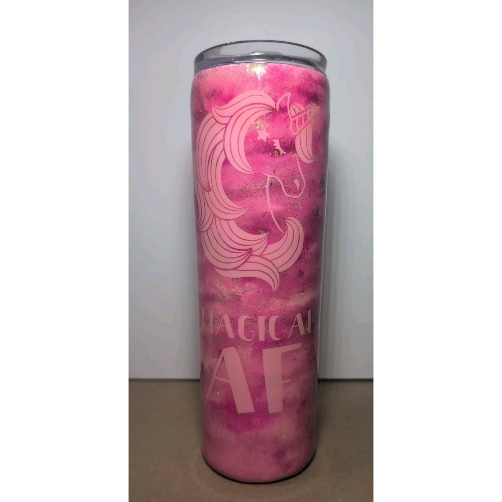 Magical AF Pink Glitter Unicorn Tumbler Water Bottle 24 Oz